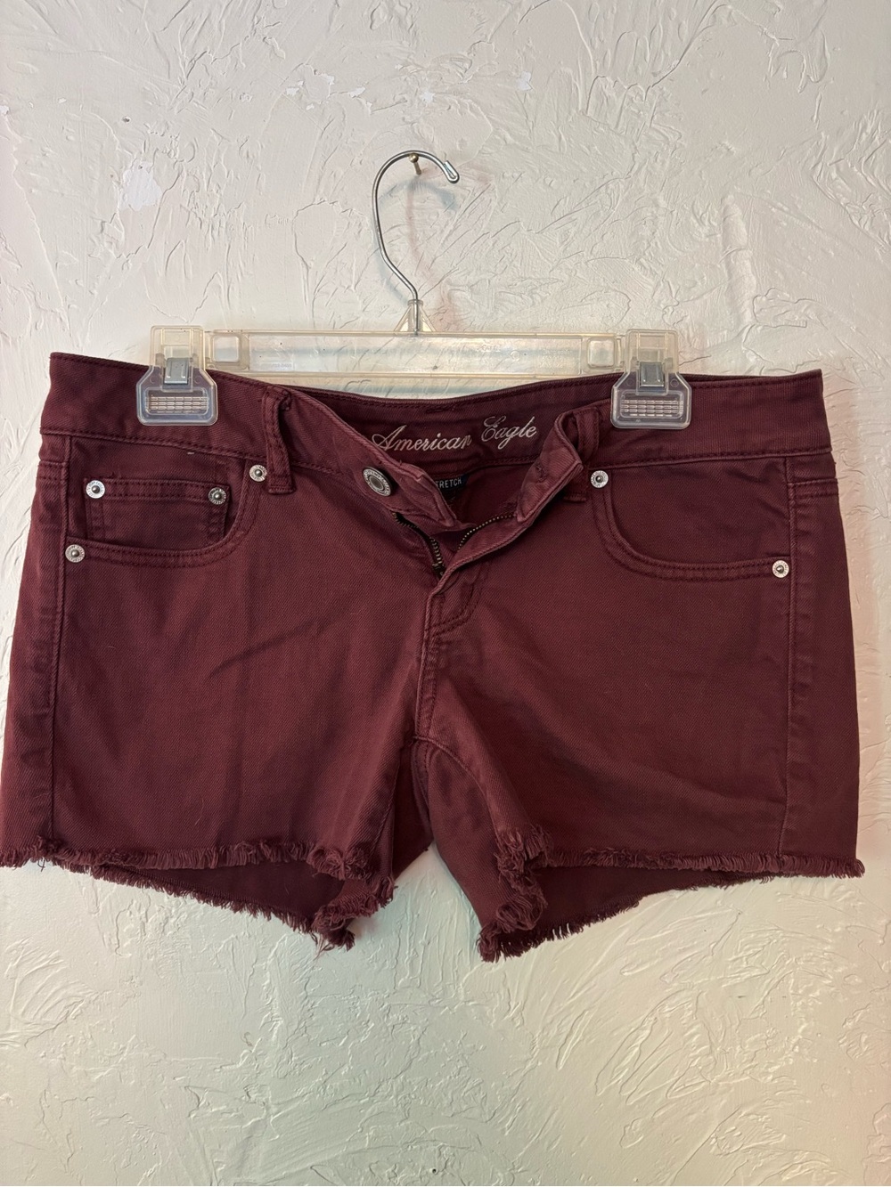 American Eagle Burgundy Denim Cutoff Shorts